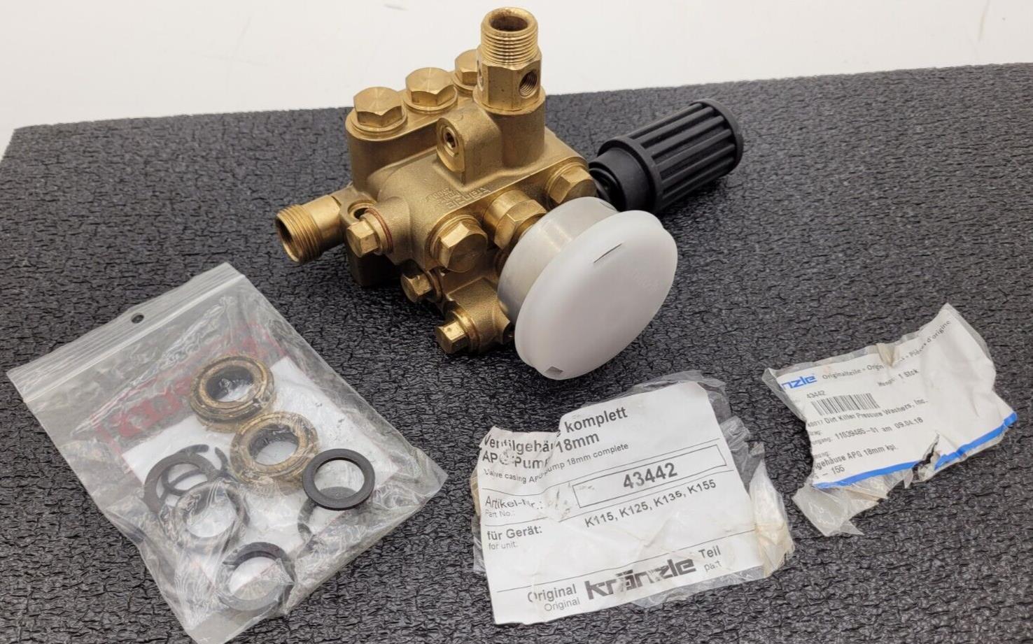 Kranzle 43442 Valve Casing APG pump 18mm Complete K115 K125 K135 K155