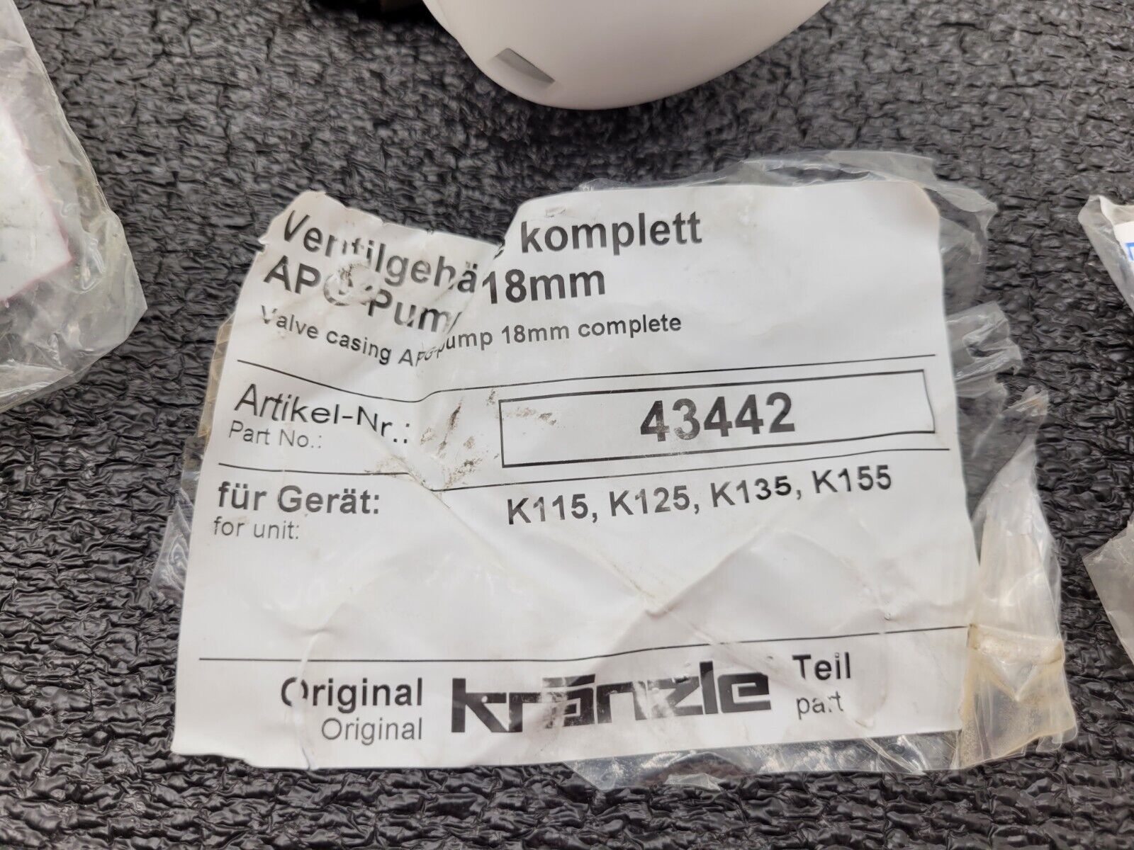 Kranzle 43442 Valve Casing APG pump 18mm Complete K115 K125 K135 K155
