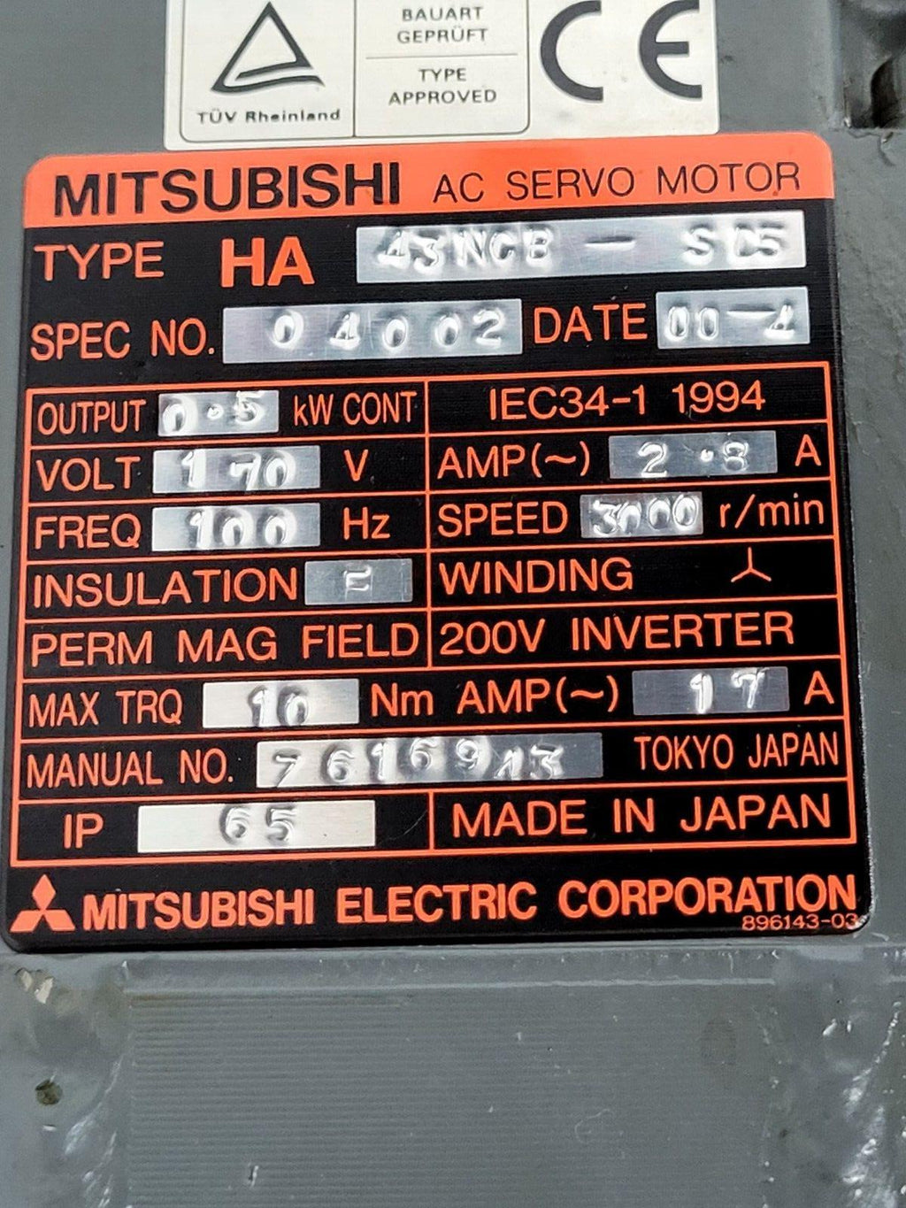Mitsubishi HA-43NCB-SD5 AC Servo Motor 0.5Kw w/ OSA104 Encoder Citizen E-32 #3
