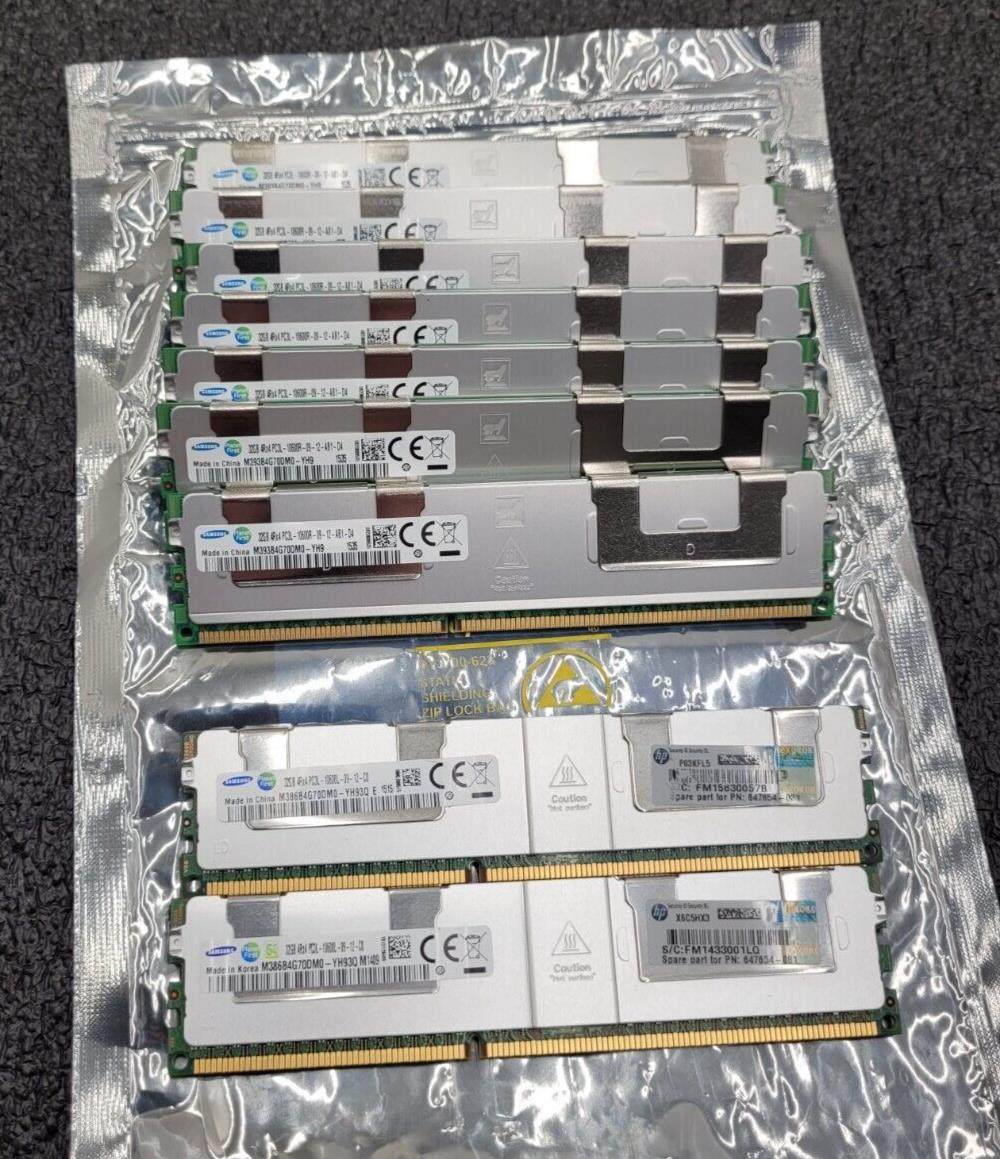 Lot of 9x 32GB Sticks Samsung 4RX4 PC3L-10600R 10600L MEMORY 288GB 647654-081