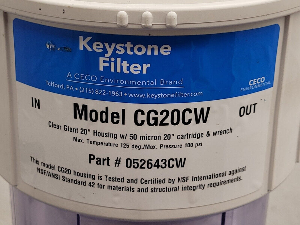 KEYSTONE Filters Pleating 052643CW CG20CW 20" Giant Clear Filter Housing PP Head