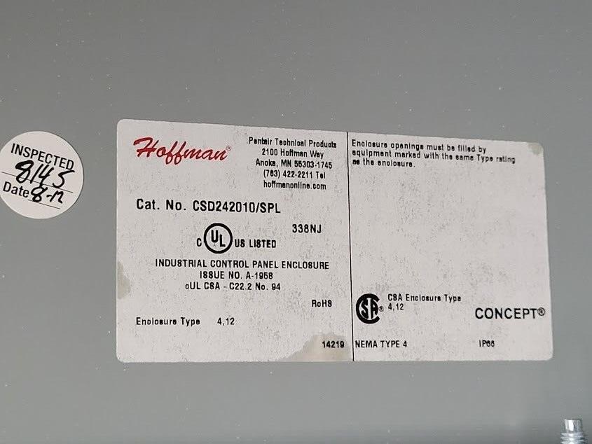 Hoffman 338NJ CSD2420 HC Hinged Lid Weathertight Mild Steel Enclosure 24x20x10"