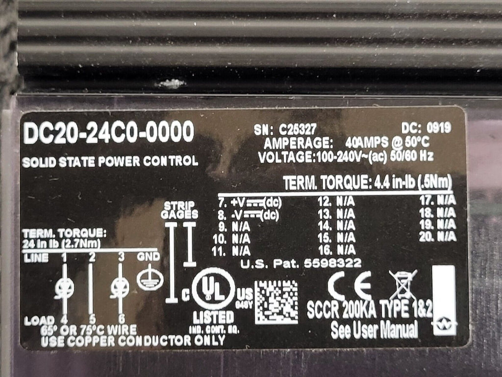 Watlow DC20-24C0-0000 40A Solid State Power Control Module 100-240VAC 50/60HZ