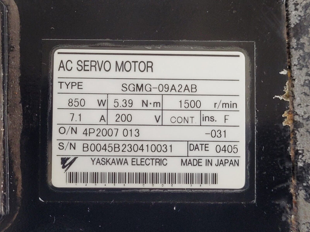 HAAS AC Servo Motor YASKAWA SGMG-09A2AB 2005 VF-2SS Working Pull Unit D