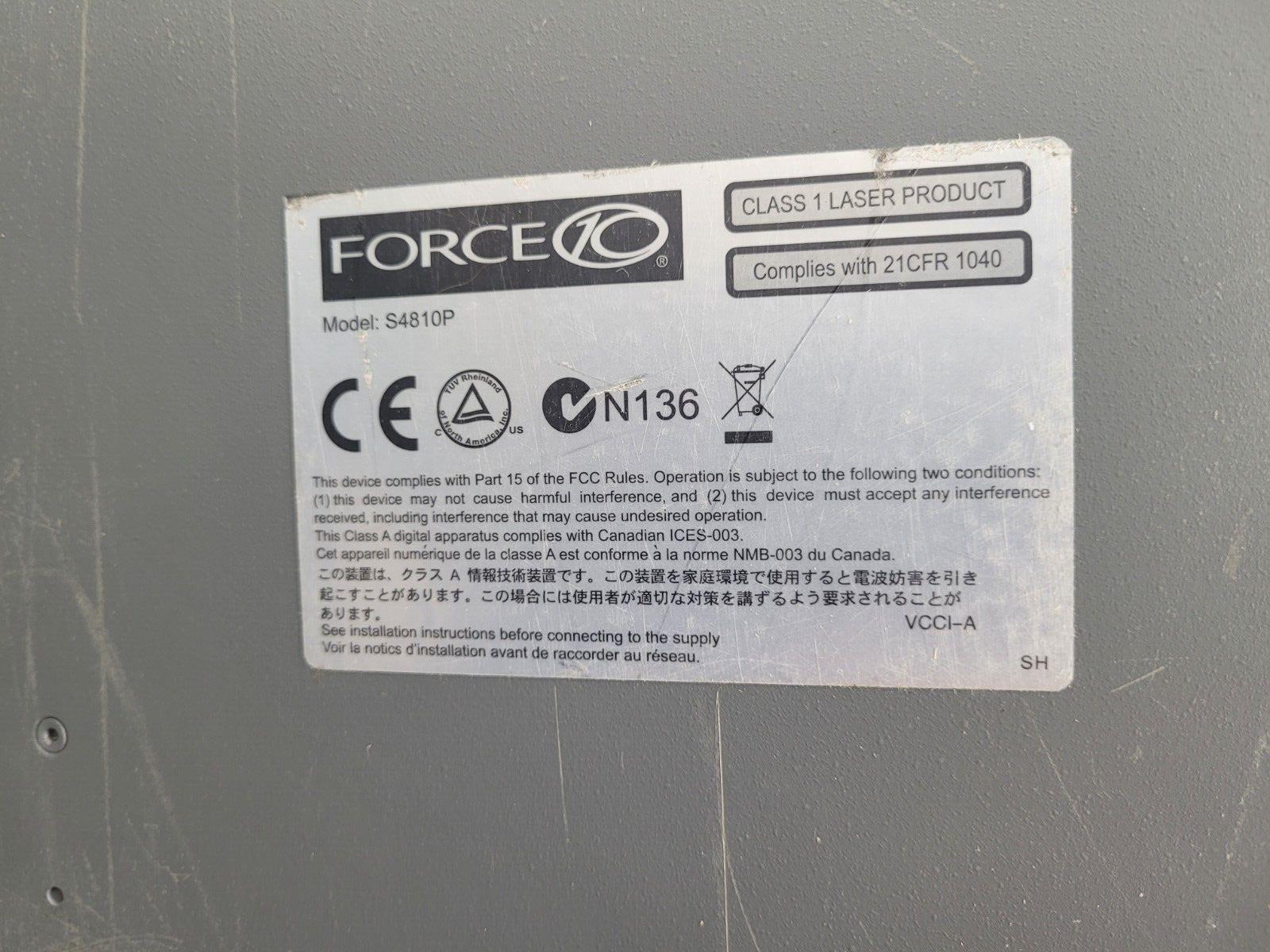 Dell Force10 S4810P Network Switch w/ Rack Ears Power on tested green lights.