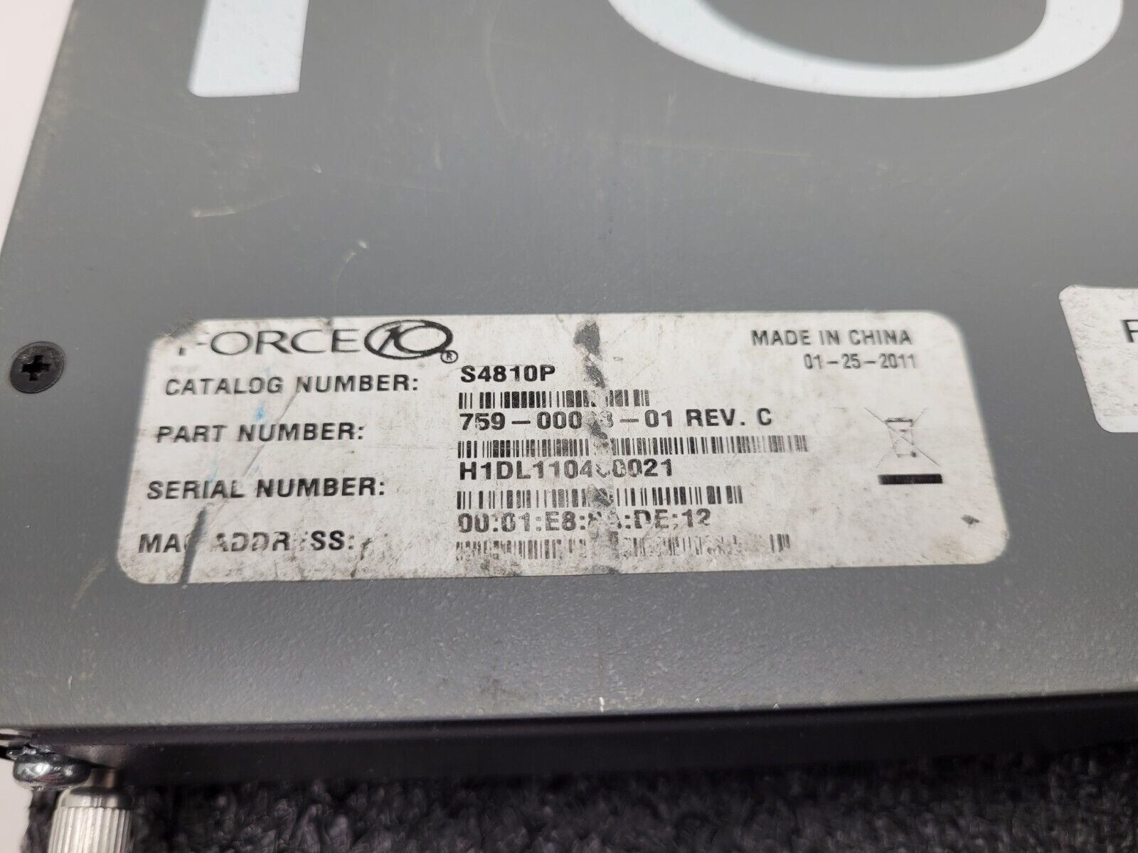 Dell Force10 S4810P Network Switch w/ Rack Ears Power on tested green lights.