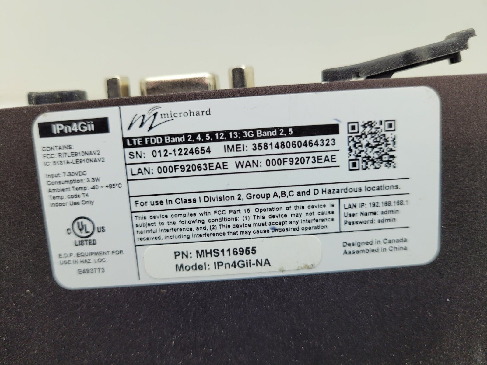 Microhard IPn4Gii-NA 4G LTE Dual SIM Dual Ethernet Serial USB Gateway POE