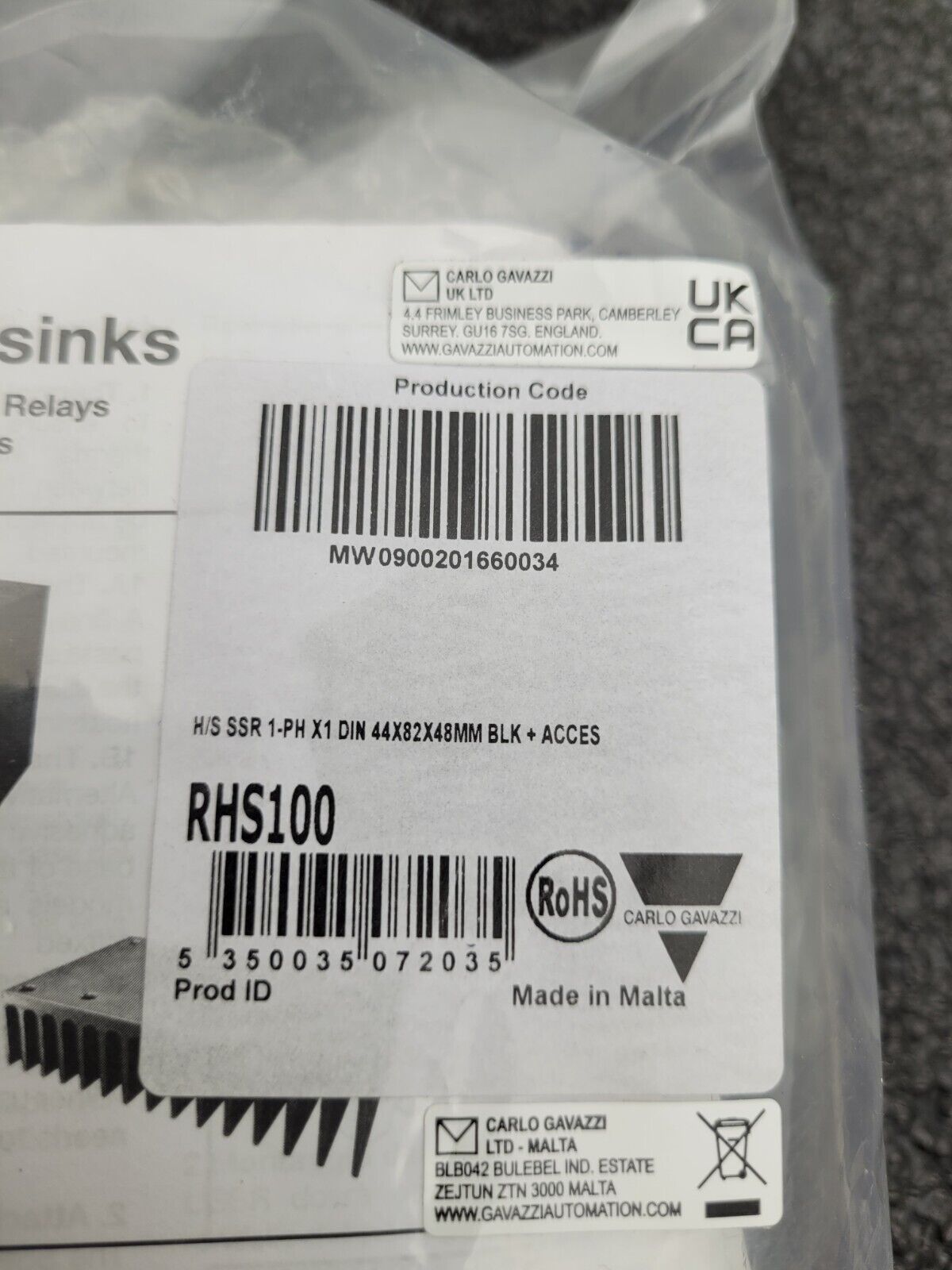 Carlo Gavazzi Relay + Heatsink Assembly RHS100 SSR RM 230V 25A DC IP NEW IN BOX