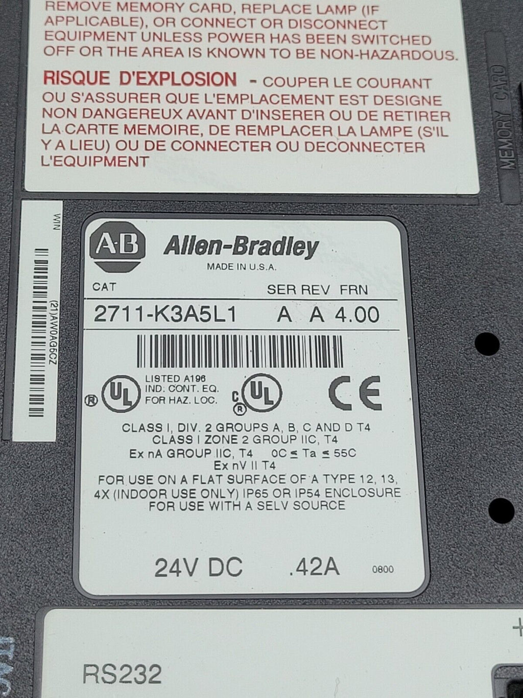Allen-Bradley 2711-K3A5L1 Ser A FRN 4.0 PanelView 300 Operator Interface HMI
