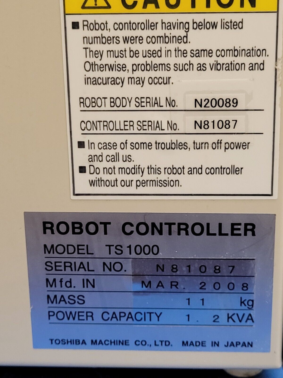 Toshiba TS1KOP Scara Robot Arm TH250A-CE 2011 TS1000 Parts Or Repair