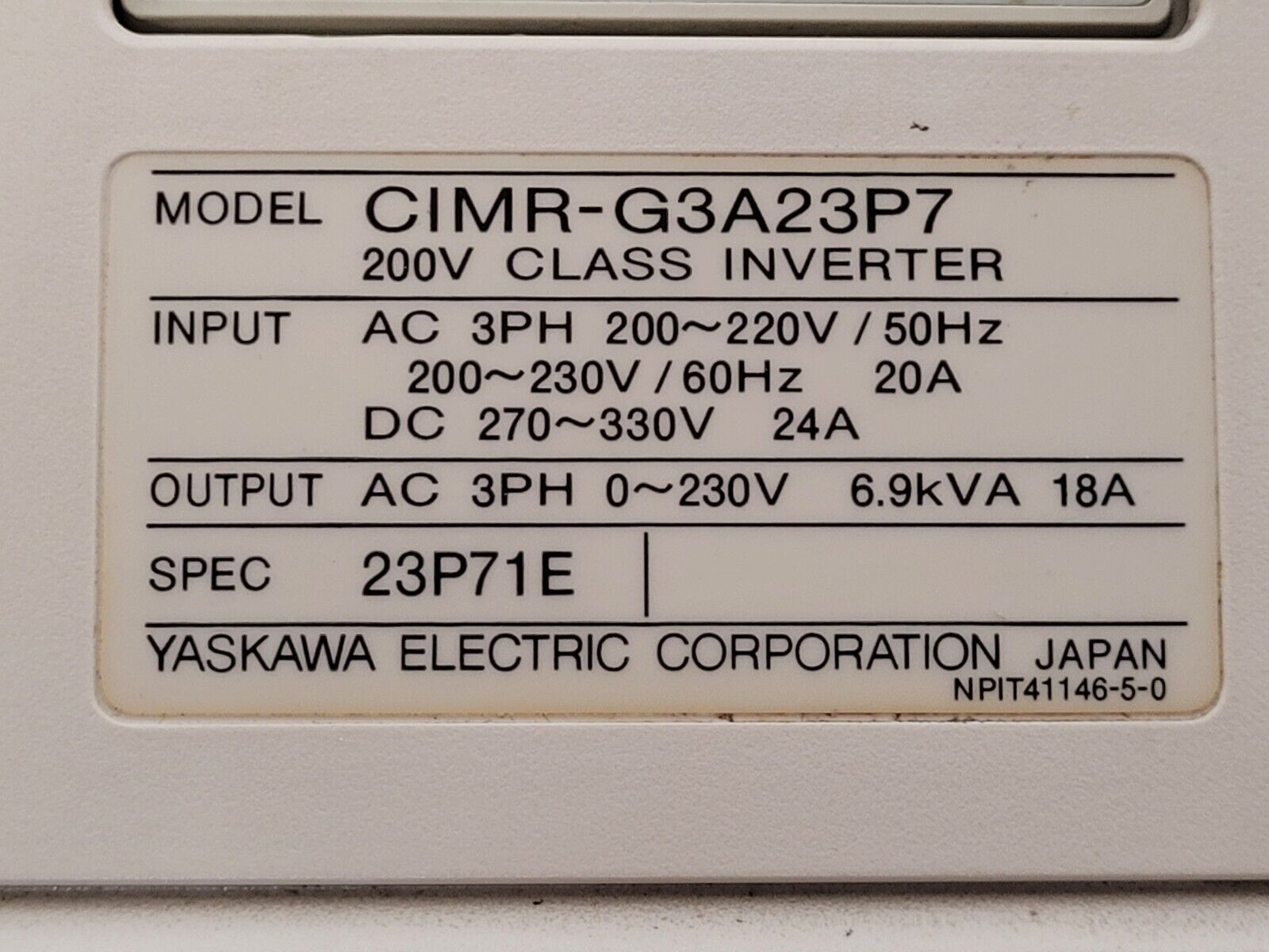 Yaskawa Varispeed 616G3 Inverter Motor Drive CIMR-G3A23P7 3PH 220VAC Input