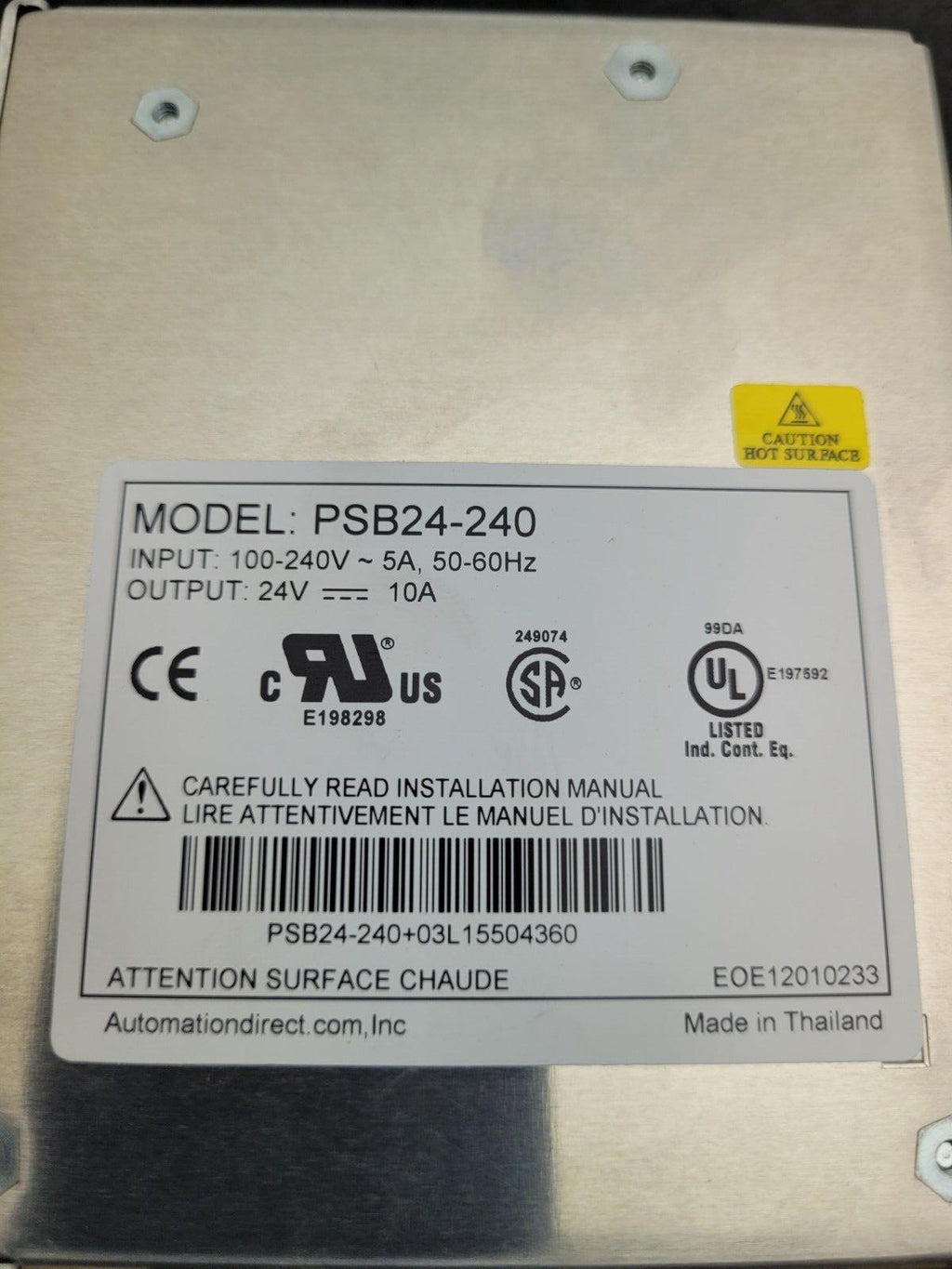 Lot of 2x Automation Direct Rhino PSB24-240 24VDC 240W 10A DIN Rail Power Supply