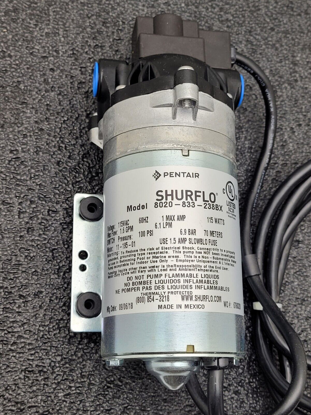 Pentair SHURflo Pump 8020-833-238BX 115VAC 60HZ 1A 1.6GPM 100PSI NEW