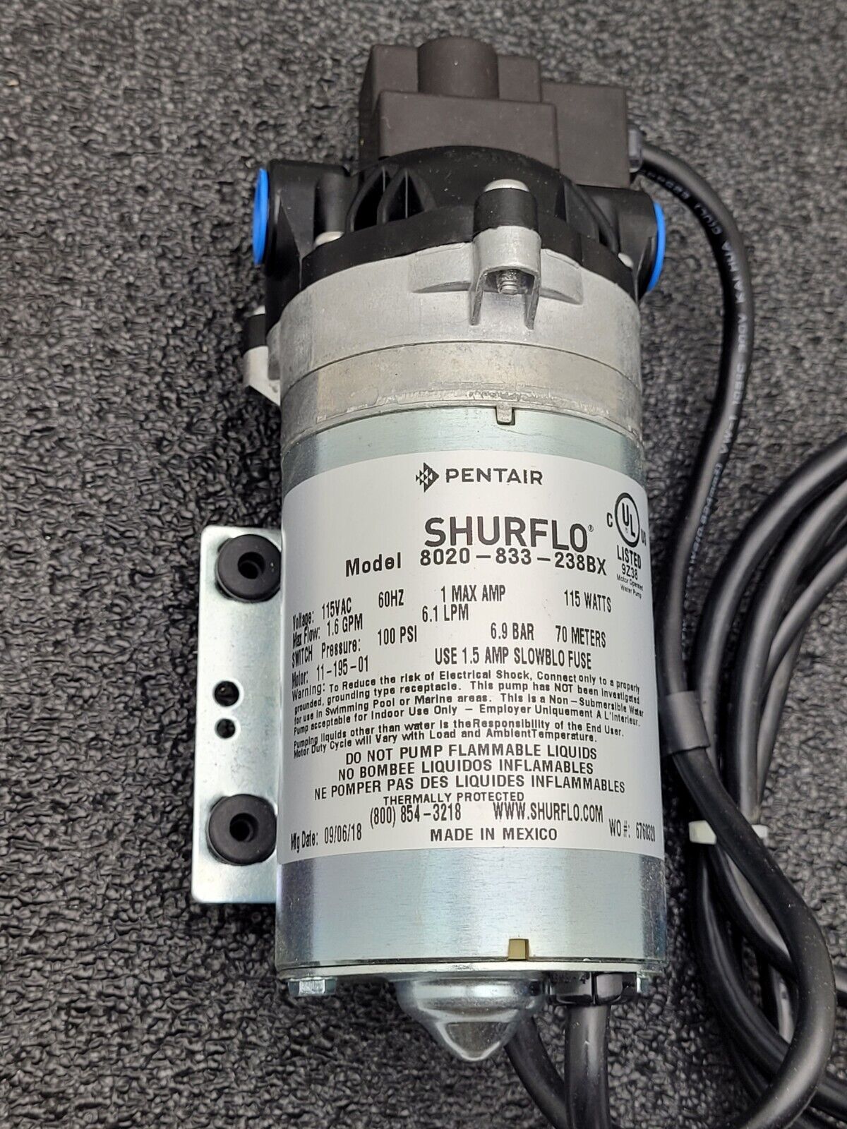 Pentair SHURflo Pump 8020-833-238BX 115VAC 60HZ 1A 1.6GPM 100PSI NEW