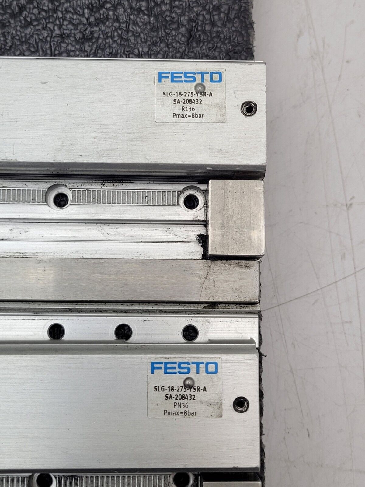 Lot of 2x FESTO SLG-18-275-YSR-A SA-208432 Linear Drive Air Actuator says: leaks
