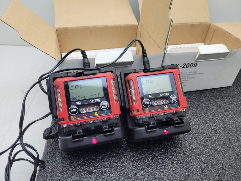 Lot of 2  RKI GX-2009 PT#72-0314RKC 3Gas LEL/H2S/CO Monitor One Fails Cal.