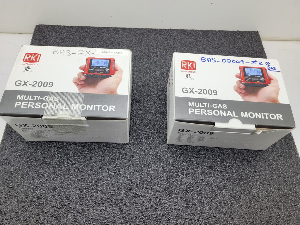 Lot of 2  RKI GX-2009 PT#72-0314RKC 3Gas LEL/H2S/CO Monitor One Fails Cal.