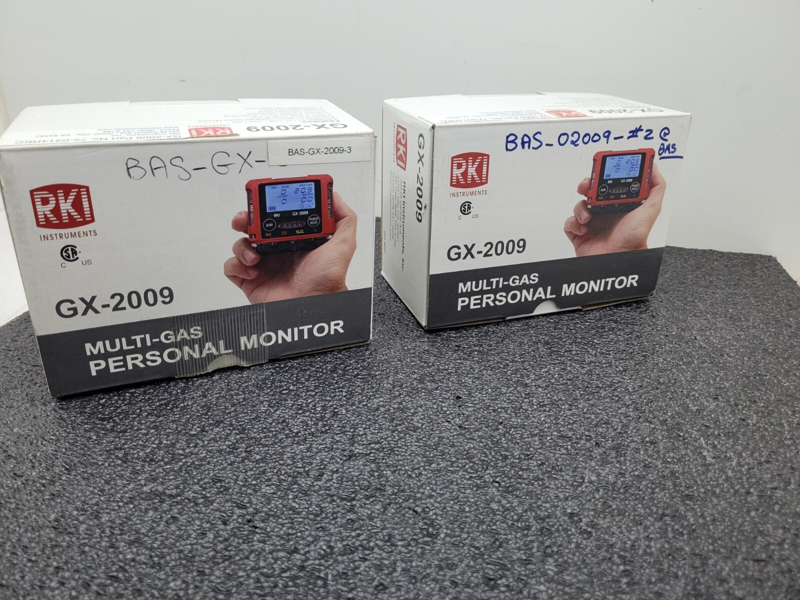 Lot of 2  RKI GX-2009 PT#72-0314RKC 3Gas LEL/H2S/CO Monitor One Fails Cal.
