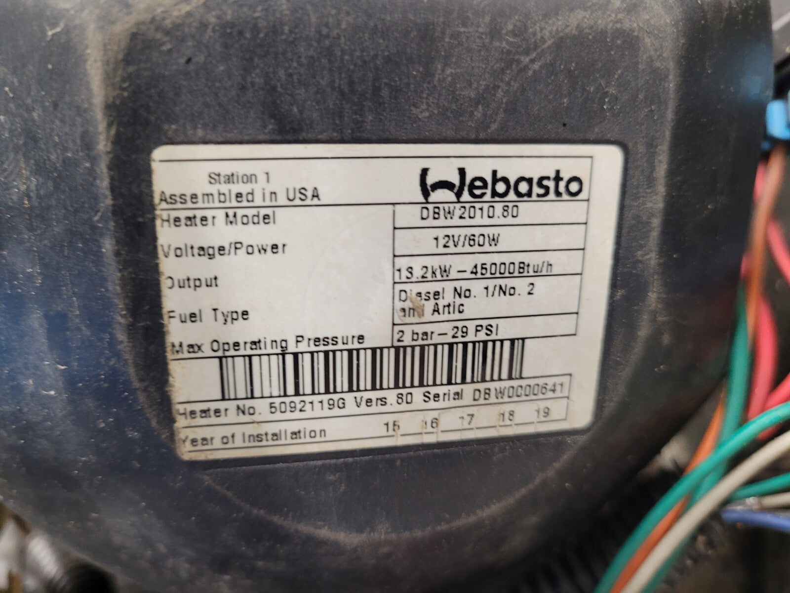 Webasto Arctic Fox DBW2010.80 Diesel Heater 13.2kW 12 Volt 60W With Cover A11