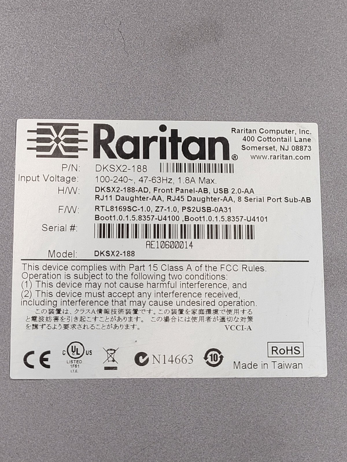 Raritan DKSX2-188 8 Port KVM Over IP Switch Dominion KSX II 8 serial port 8 KVM