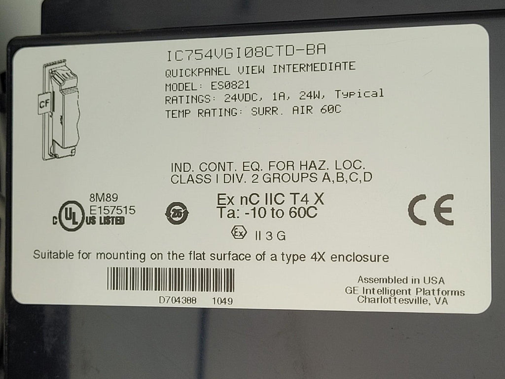 GE FANUC IC754VG108CTD ES0821 8" BA Touch Panel ES0821 Quickpanel View