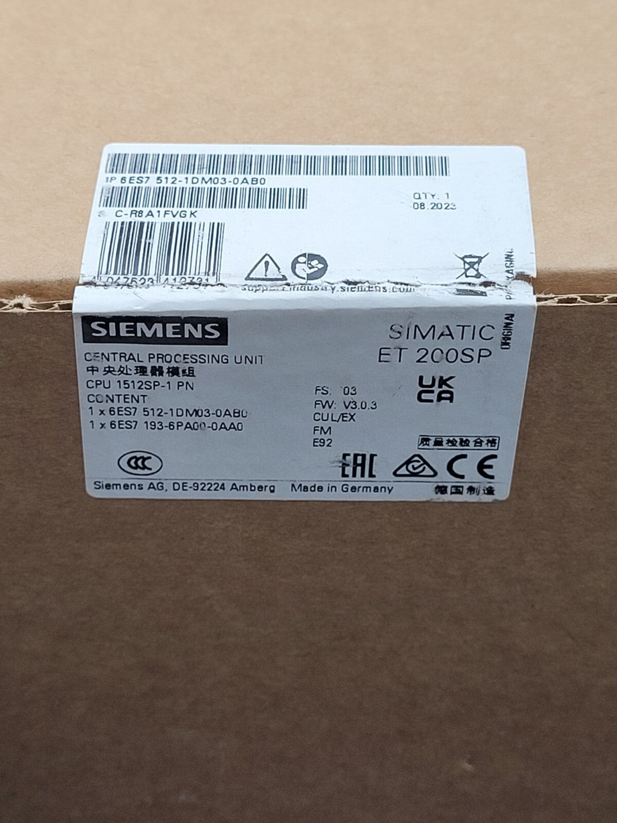 SIEMENS SIMATIC CPU MODULE ET 200SP F-CPU 6ES7 512-1DM03-0AB0