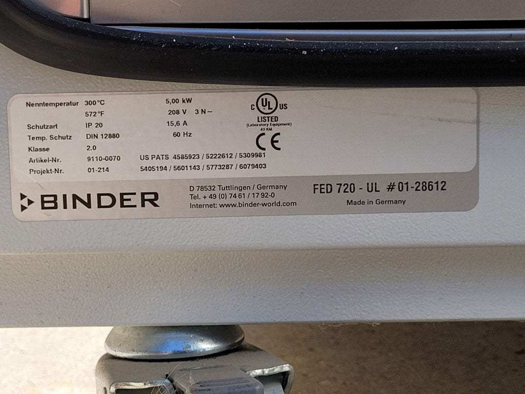 Binder Universal Drying Burn-Off Oven 9110-0070 300°C 208V 3PH 5kW