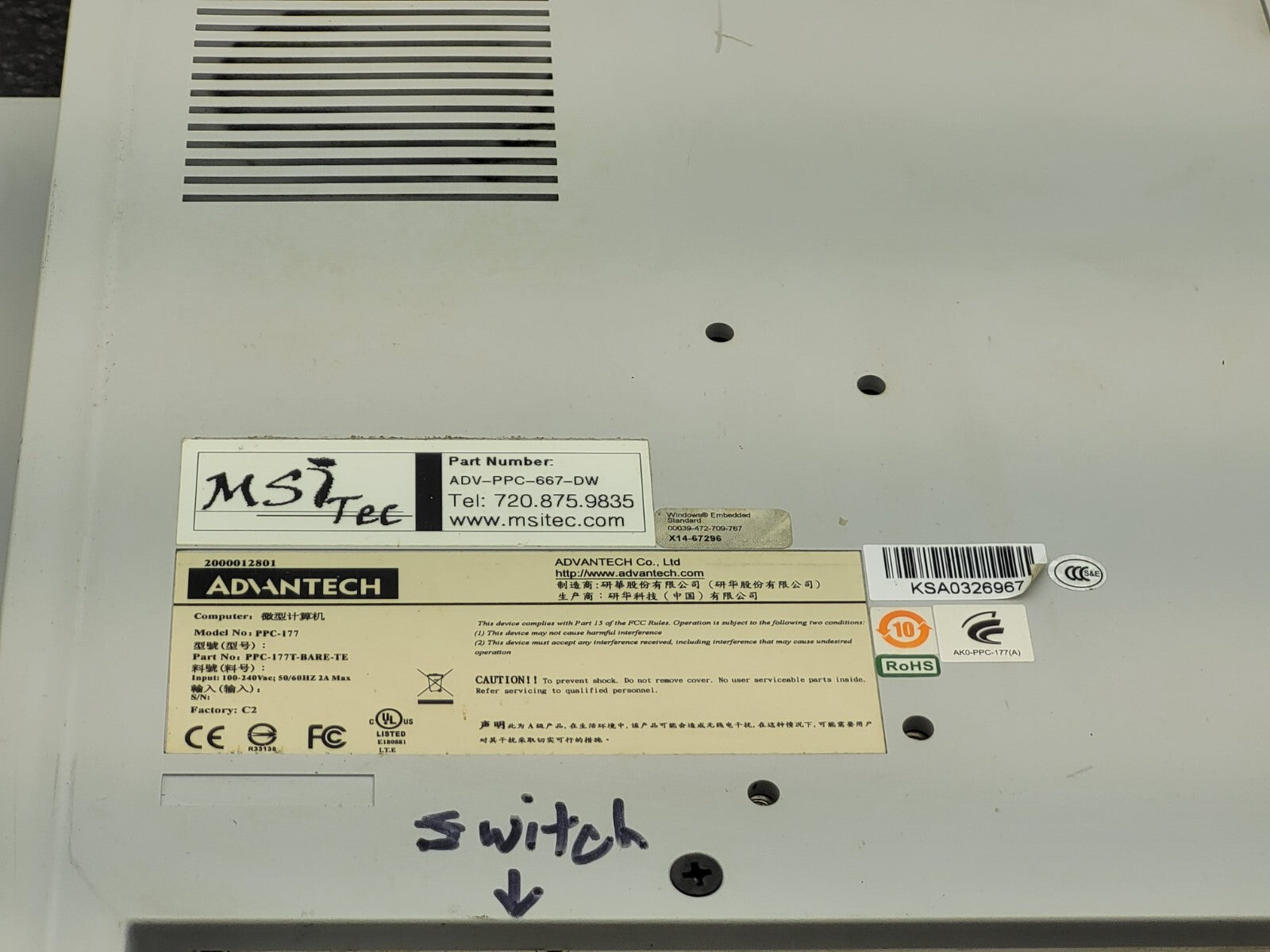 Advantech PPC-177T-BARE-TE Color TFT LCD Operator Touch Panel HMI 17" Screen F