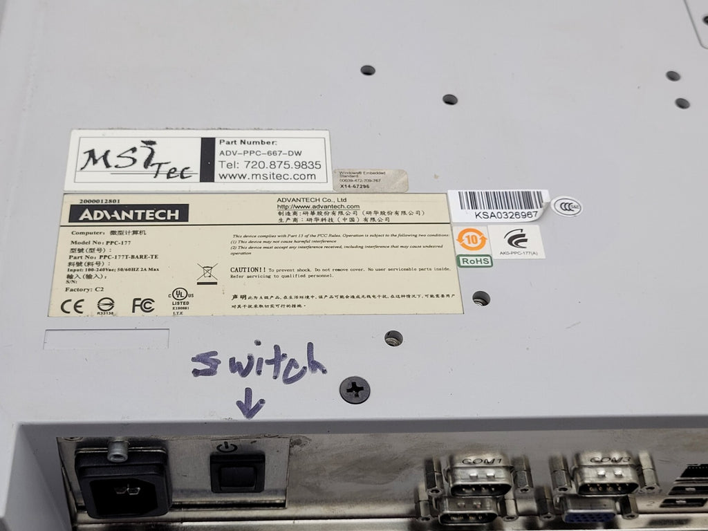 Advantech PPC-177T-BARE-TE Color TFT LCD Operator Touch Panel HMI 17" Screen F