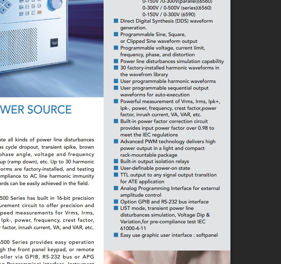 Chroma 6560 Programmable AC Power Supply 6000VA 1PH Output 0-150V 0-300V 0-500V