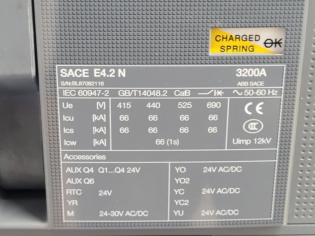 ABB ACB SACE Emax 2 E4.2N 3200A 3POLE Circuit Breaker Ekip Touch LSIG [1B]