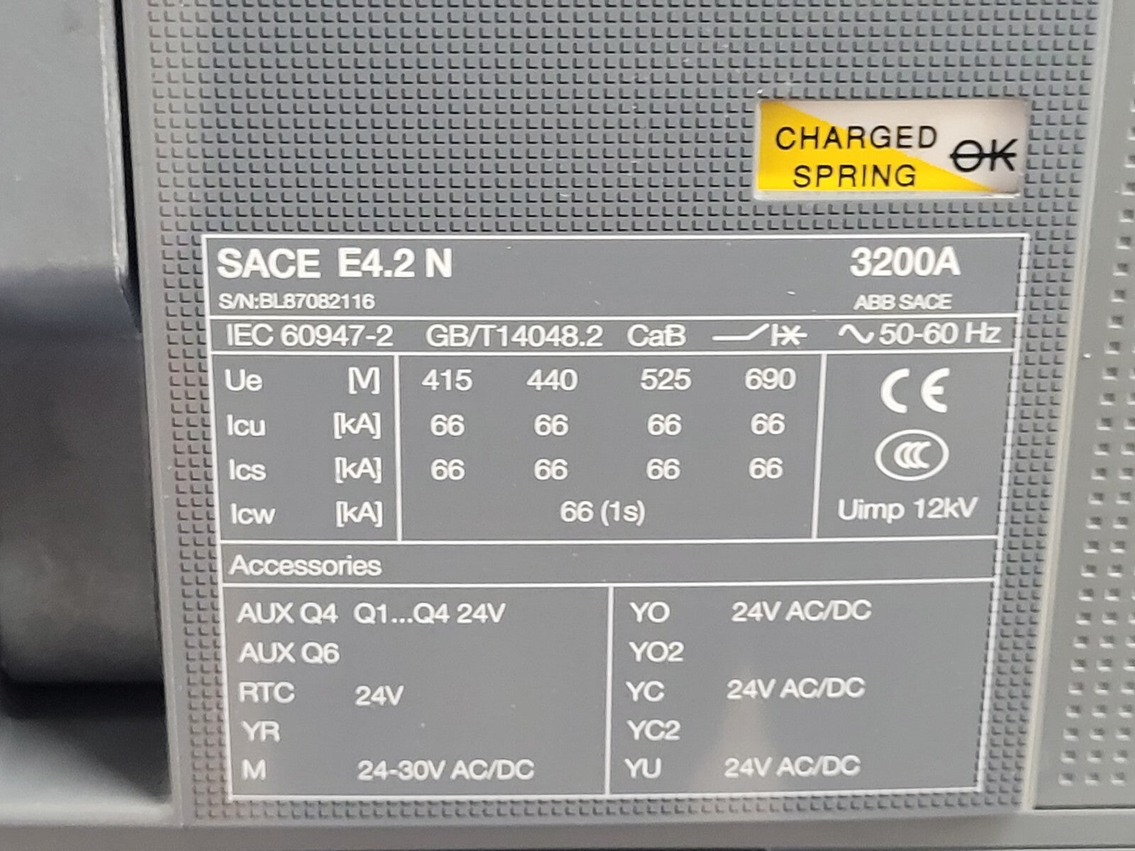 ABB ACB SACE Emax 2 E4.2N 3200A 3POLE Circuit Breaker Ekip Touch LSIG [1B]