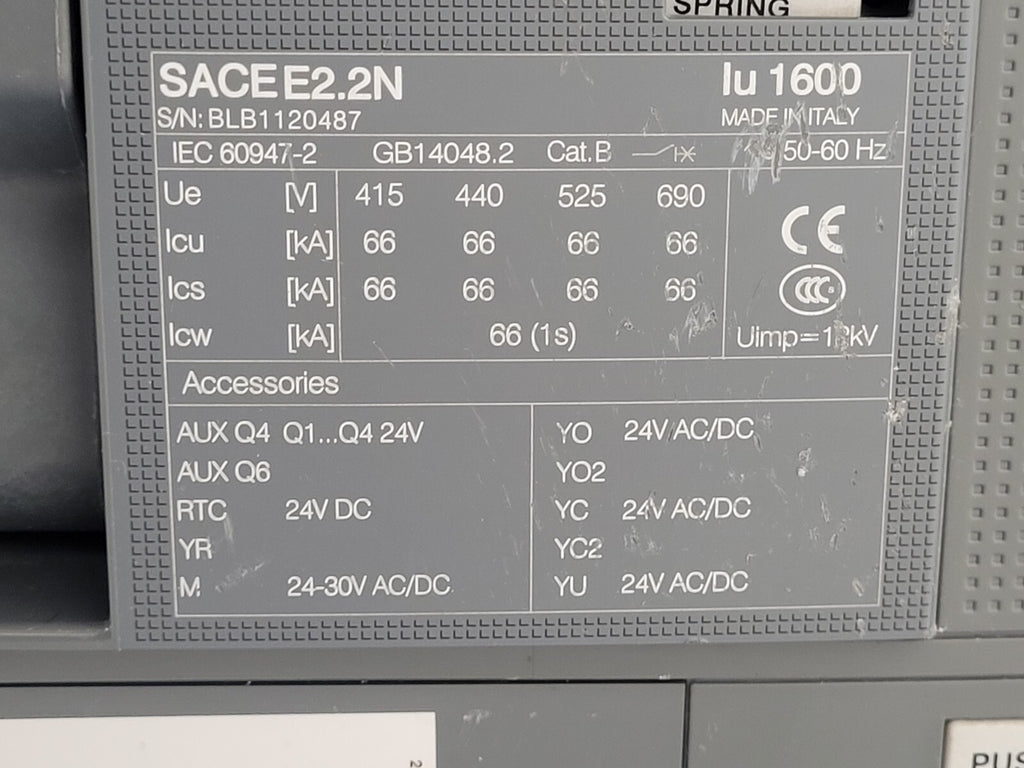 ABB SACE Emax 2.2N  1600A Ekip Touch LSIG E2.2N 3 Pole Circuit Breaker [2A]