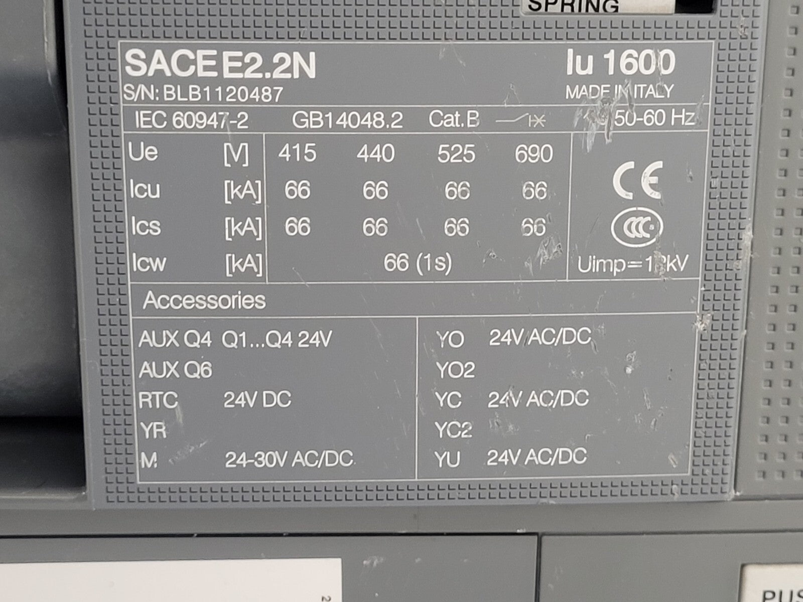 ABB SACE Emax 2.2N  1600A Ekip Touch LSIG E2.2N 3 Pole Circuit Breaker [2A]