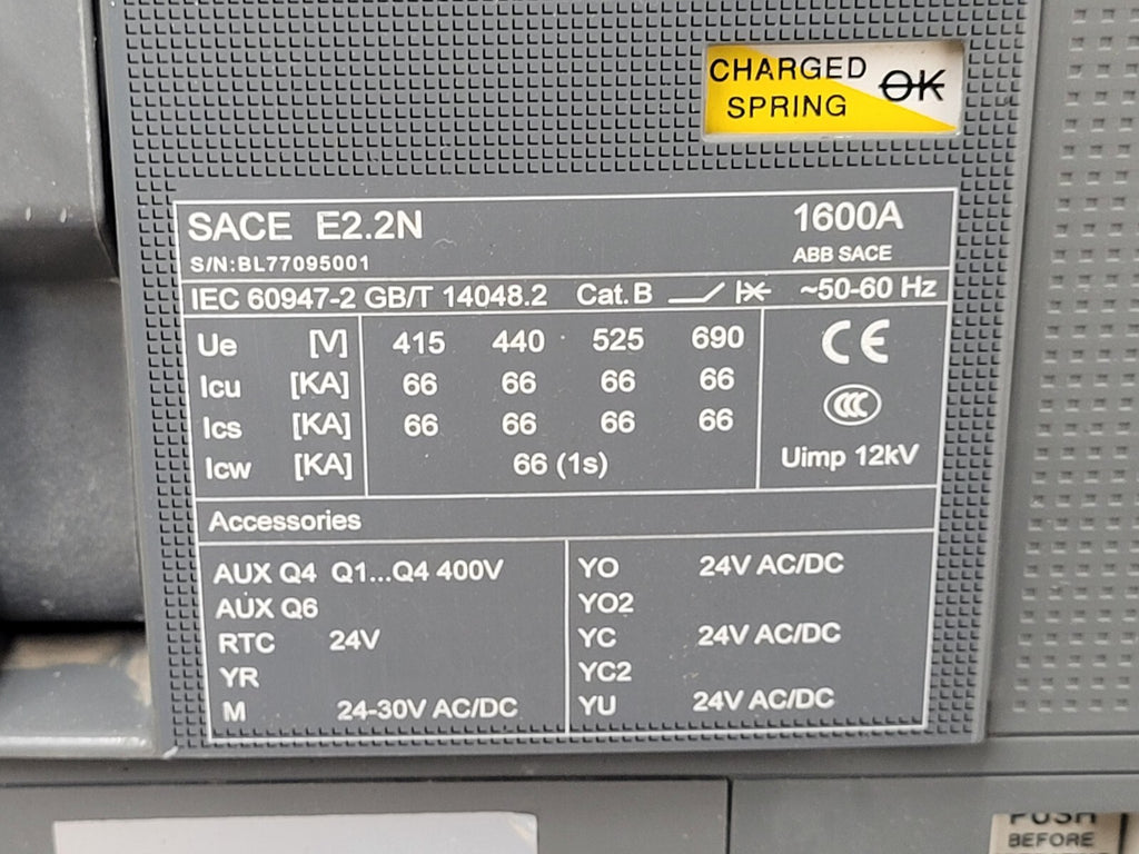 ABB SACE Emax 2.2N  1600A Ekip Touch LSIG E2.2N 3 Pole Circuit Breaker [2B]