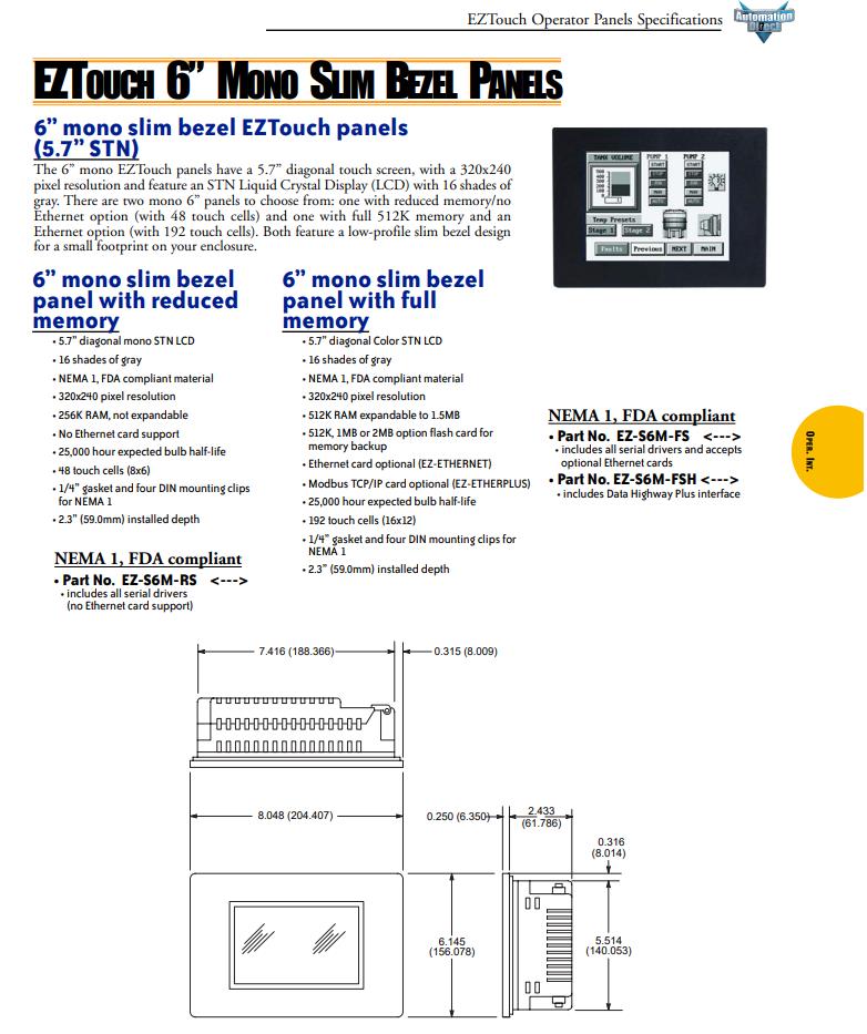 Automation Direct  AVG EZ-S6M-FS 6" Operator Interface Touch Panel TESTED