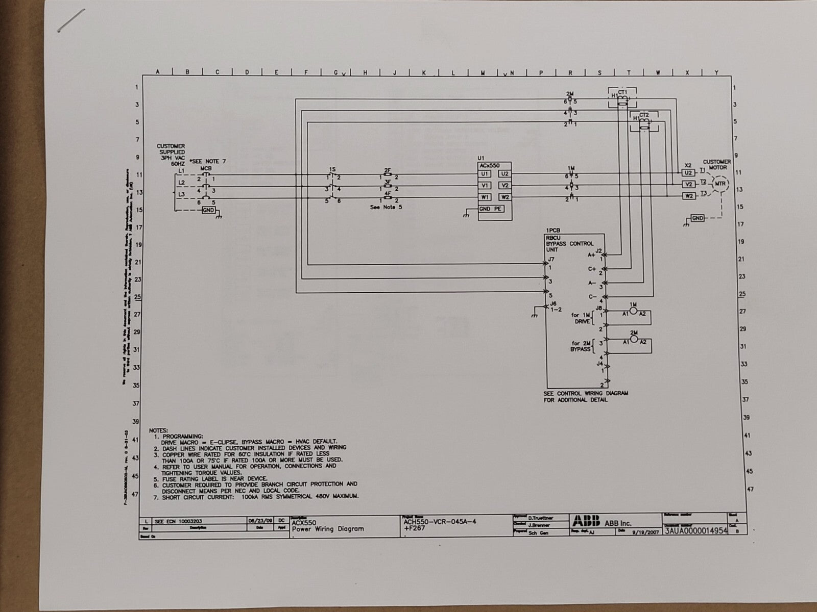 ACH550-VCR-045A-4+F267 ABB 30HP 380-480VAC 44 AMPS Driver/bypass Control Unit