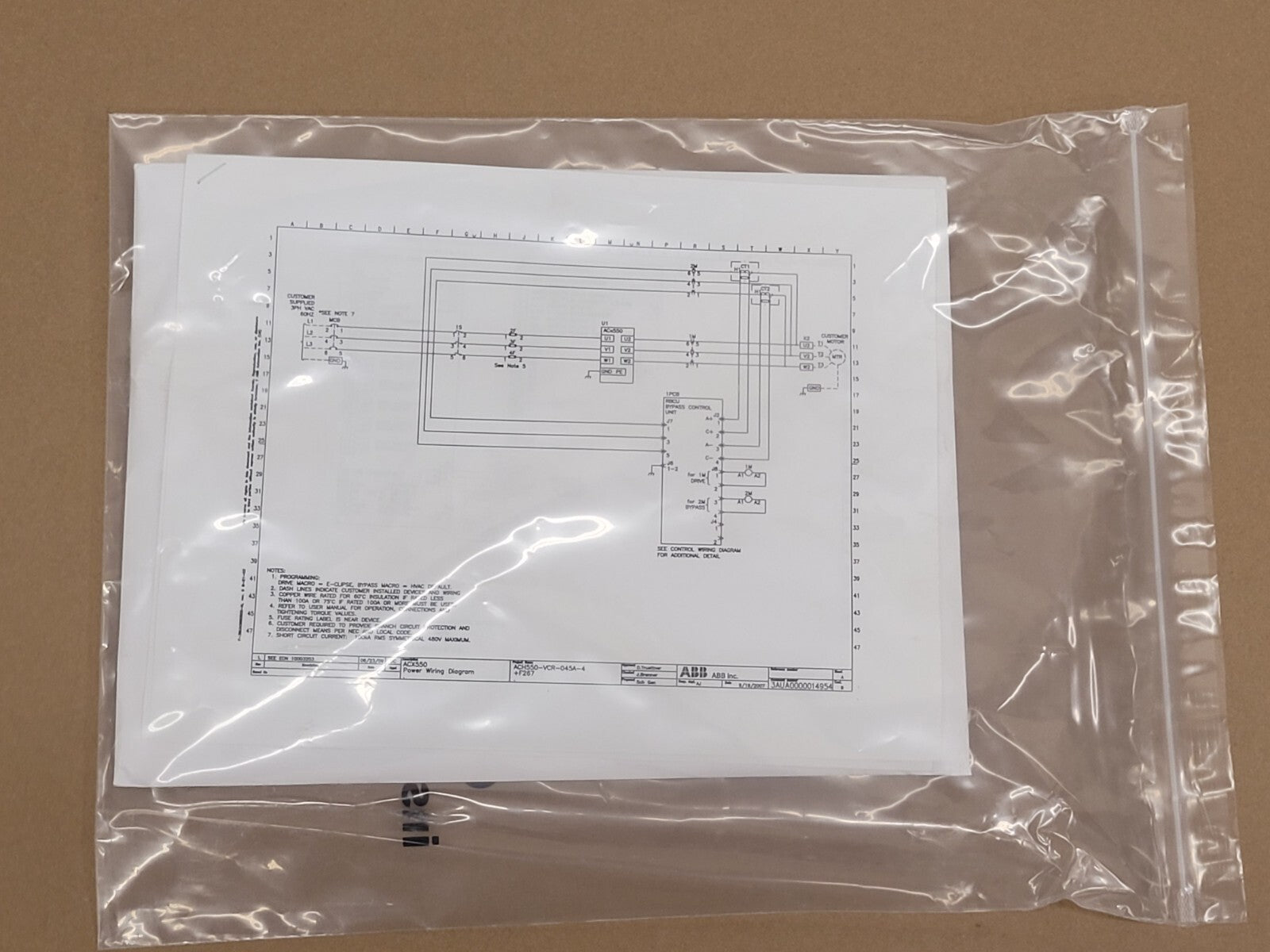 ACH550-VCR-045A-4+F267 ABB 30HP 380-480VAC 44 AMPS Driver/bypass Control Unit