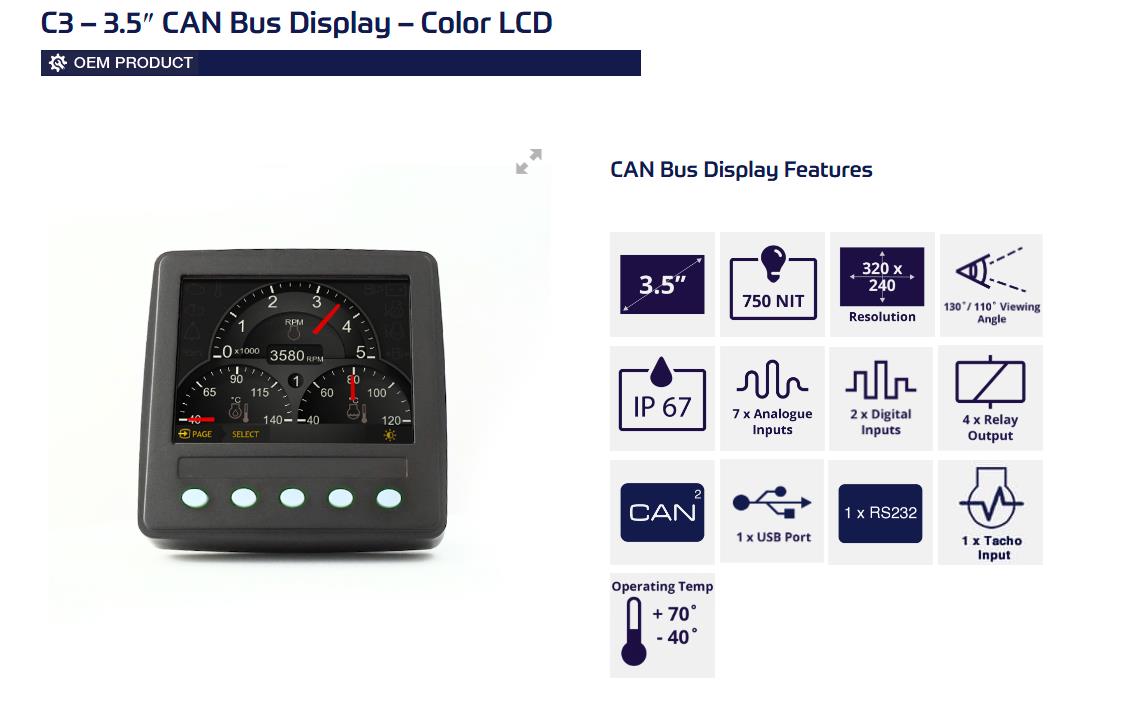 V3 Veethree C320 3.5″ CAN Bus Display Color LCD Diesel Engine Control Monitor