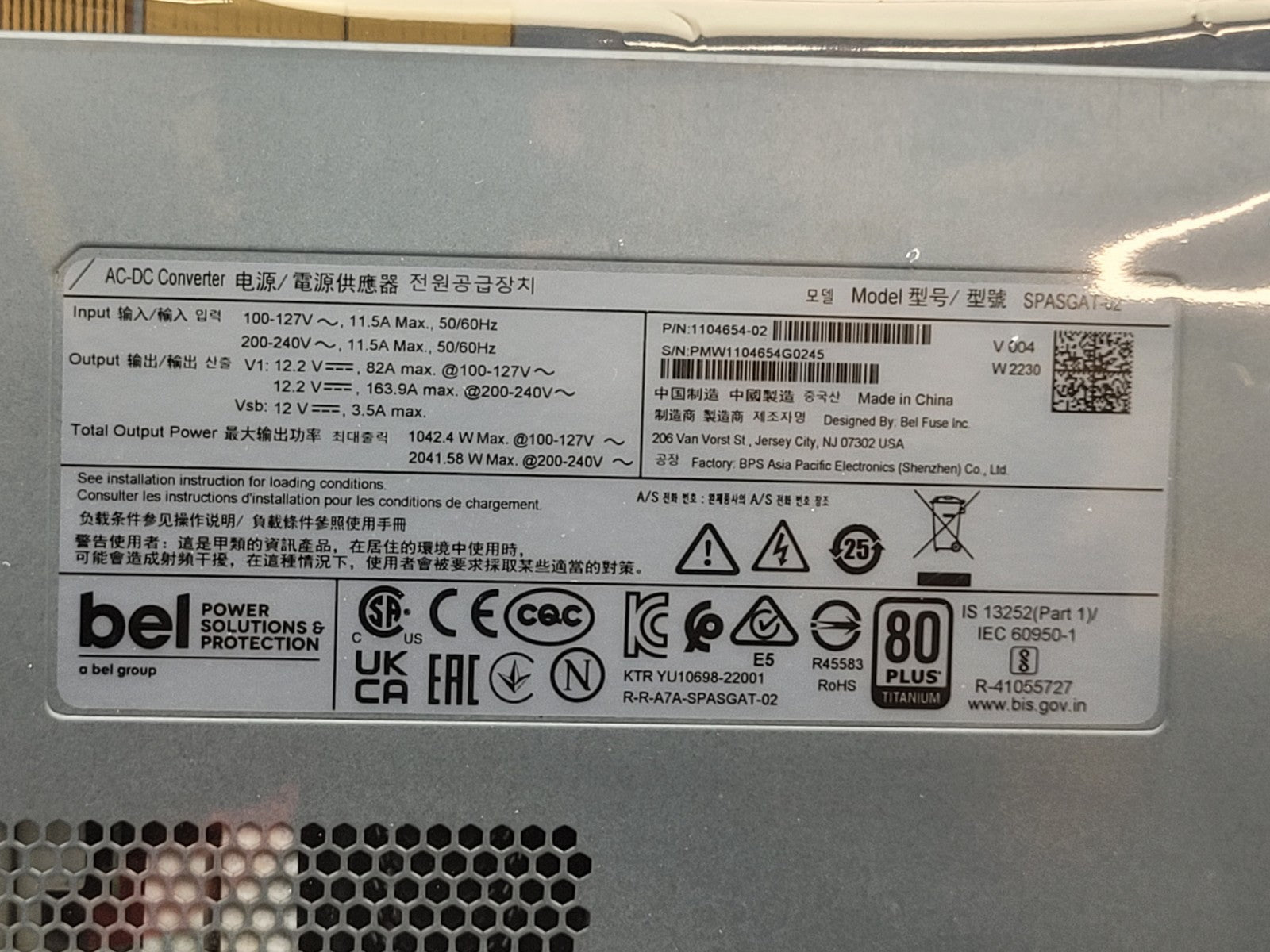 BEL Power Solutions 1104654-02 SPASGAT-02 Redundant Server Power Supply Hot Swap