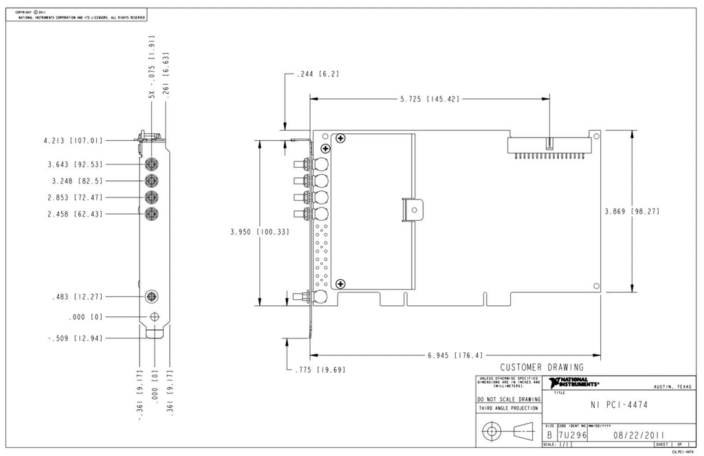 National Instruments 189545C-01 NI 4474 PCI 4-Input Sound and Vibration Device