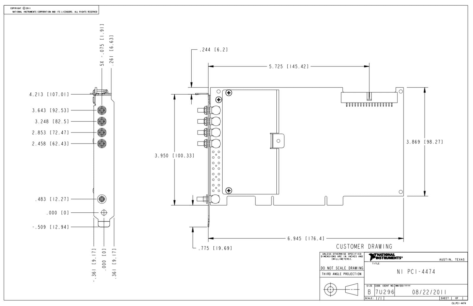 National Instruments 189545C-01 NI 4474 PCI 4-Input Sound and Vibration Device