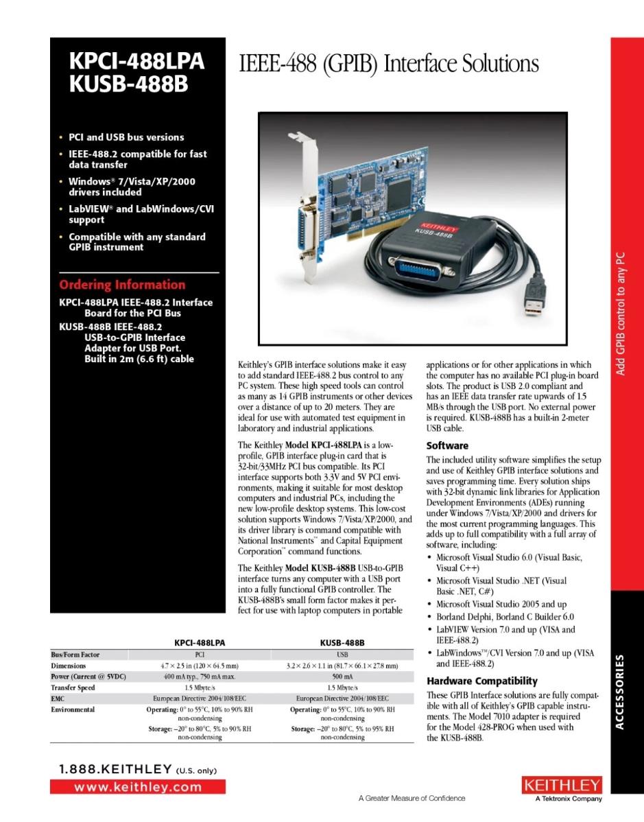 Keithley KUSB-488A 194640B-51 USB to GPIB Interface Adapter 2m Cable