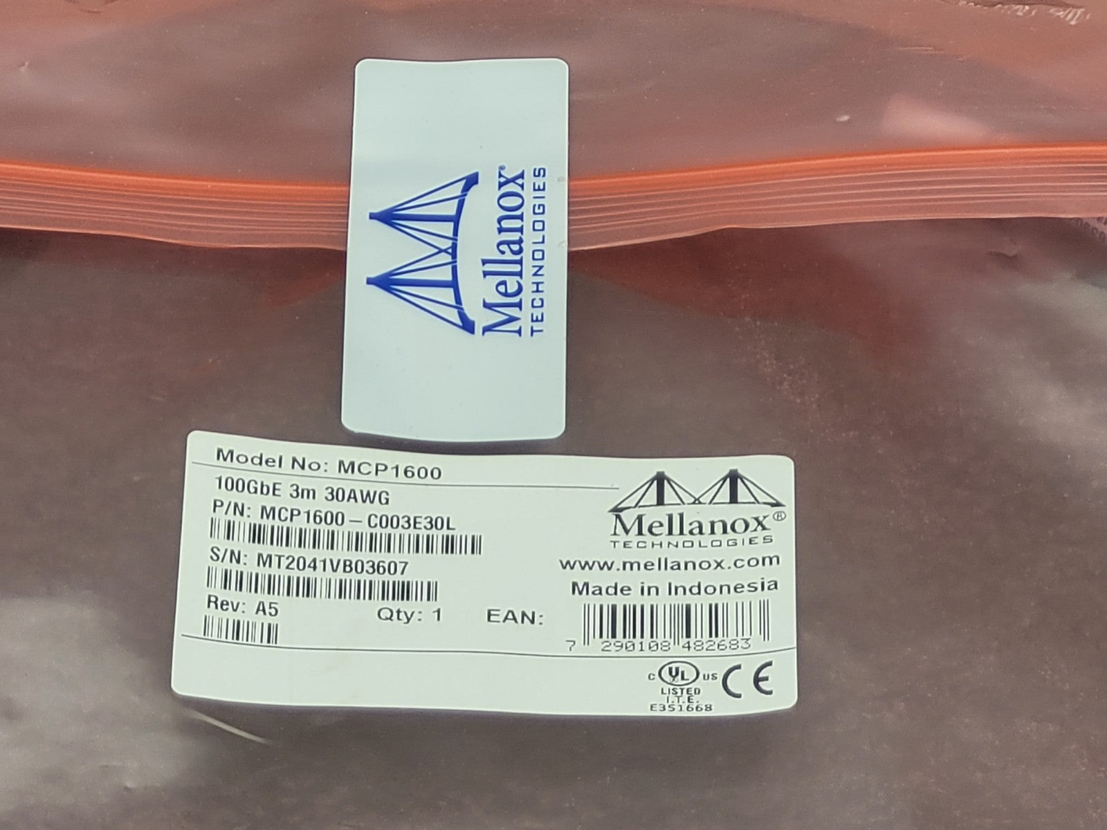 Mellanox 100GbE  3M 30AWG Direct Attach Copper Cable MCP1600-C003E30L [E].
