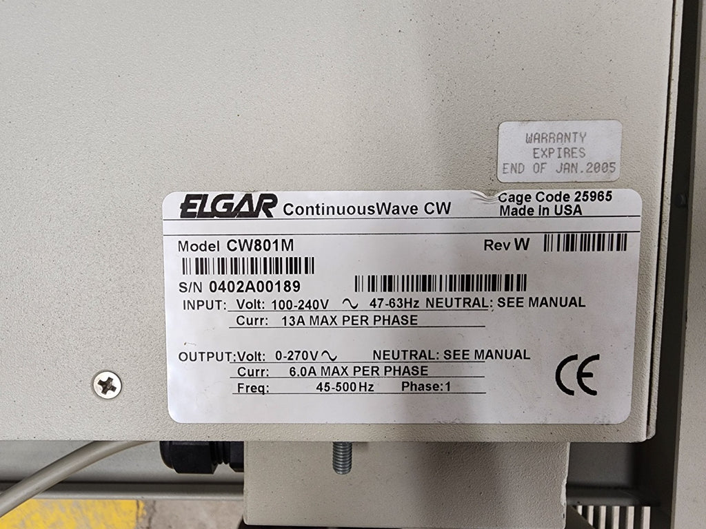 Elgar ContinuousWave CW CW801M 0-270VAC 6A 45-500Hz 1PH Output AC Power Source