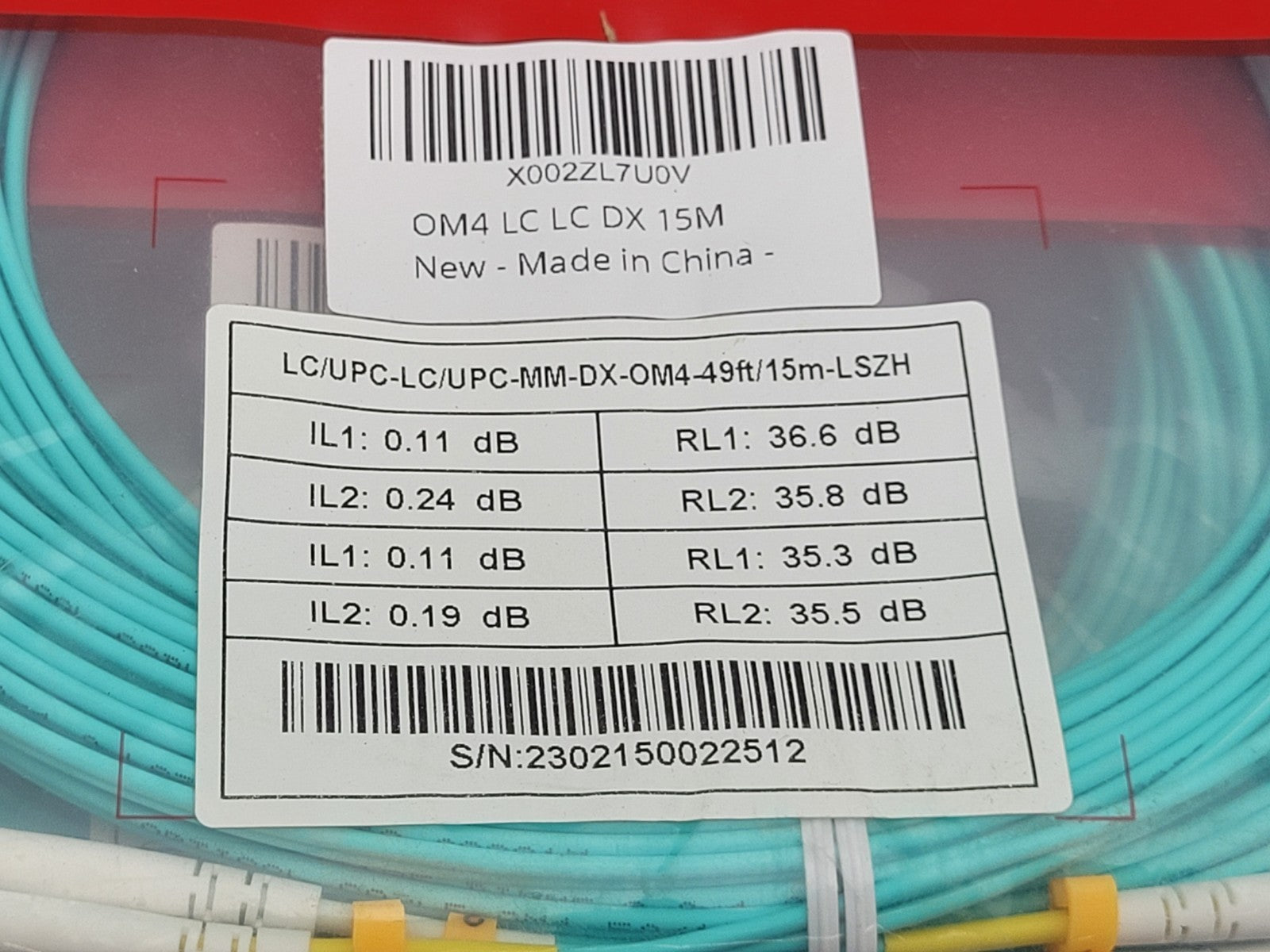 Lot of 9x OM4 LC LC DX 15M Fiber Optic Assy Patch Cable 50ft LC/LC MM DX