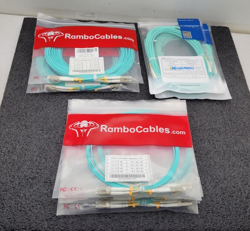 Lot of 9x OM4 LC LC DX 15M Fiber Optic Assy Patch Cable 50ft LC/LC MM DX