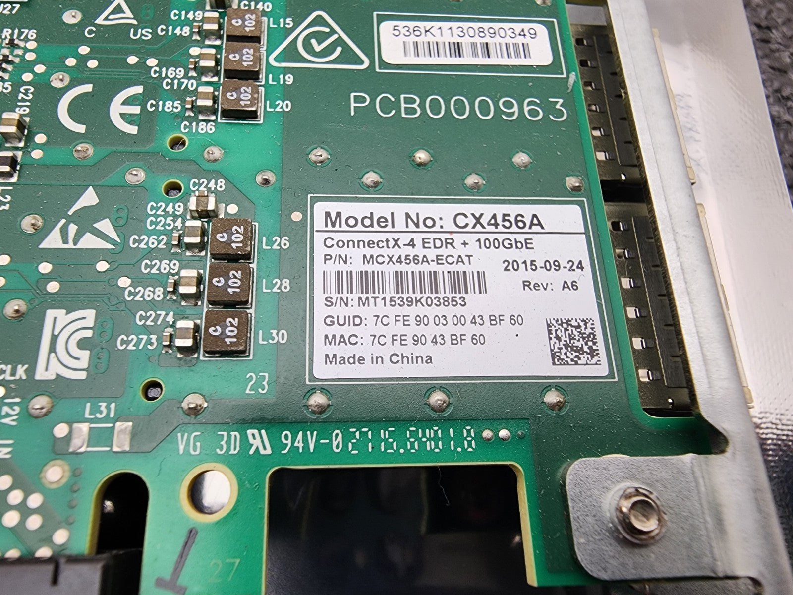 Mellanox MCX456A-ECAT 2x 100GB QSFP VPI Network Adapter PCI Custom Bracket