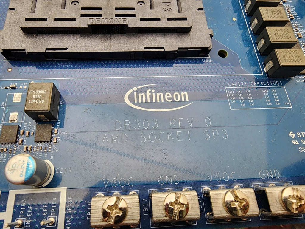 Infineon DB303 Rev 0 AMD Socket SP3 Development Board, needs a couple parts.