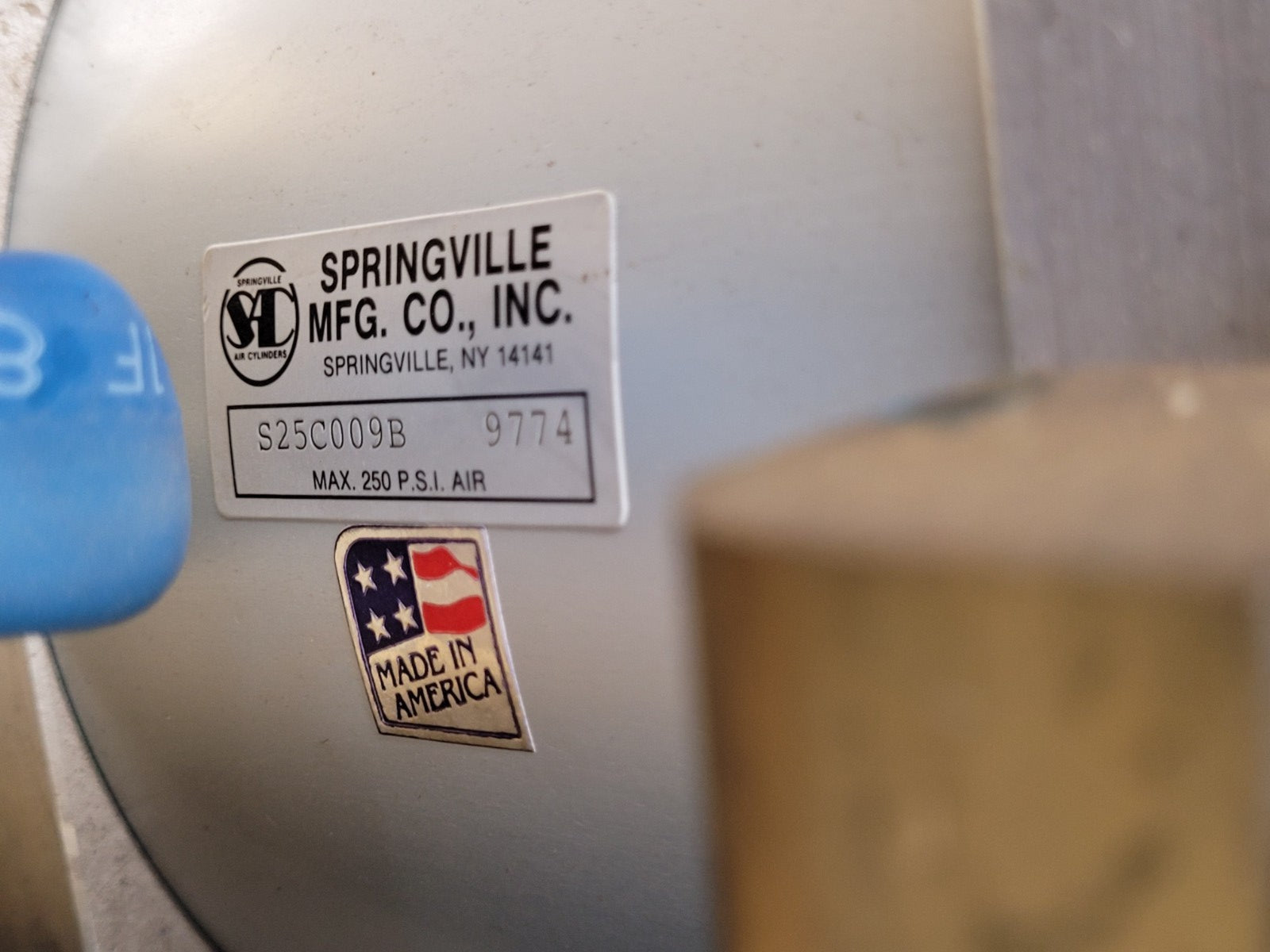 Springville Pneumatic Pancake Air Cylinder S25C009B 250PSI 0-3" Stroke 7" Bore